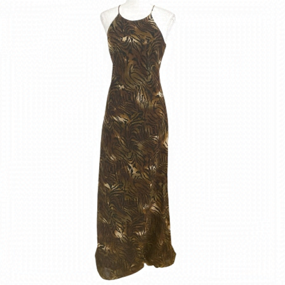 BETSY & ADAM VINTAGE ANIMAL PRINT HALTER LONG FORMAL DRESS - XS
